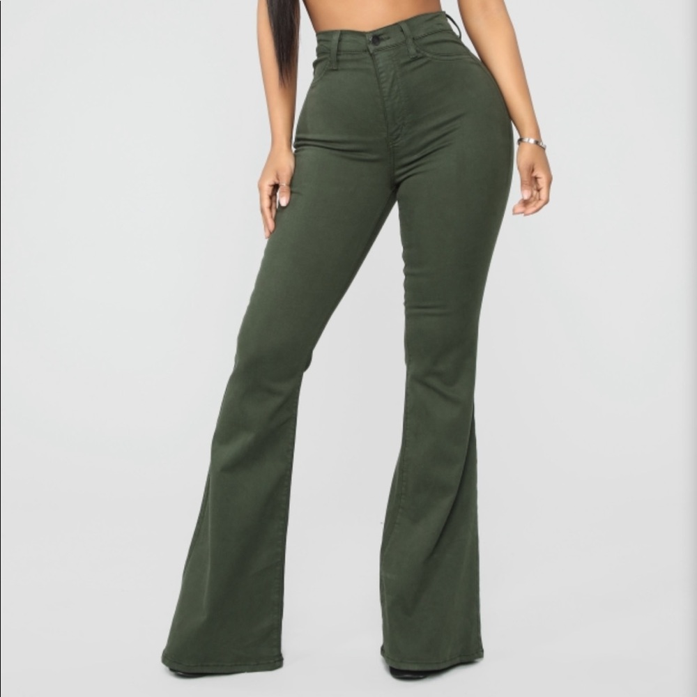Bell Bottom Blues Jeans - Olive Size 13